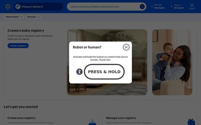 Walmart Baby Registry Welcome Box homepage