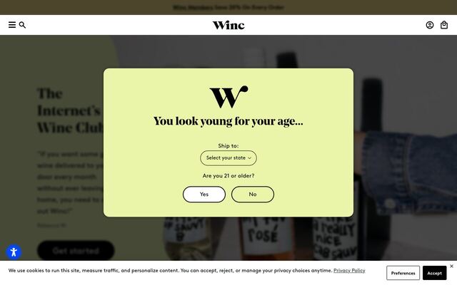 Winc homepage